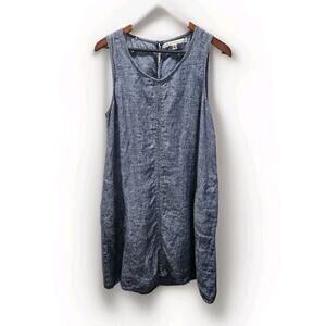 Max Studio Dress Denim Blue 100% Linen Size Large Tank Dress Vintage Y2K Summer